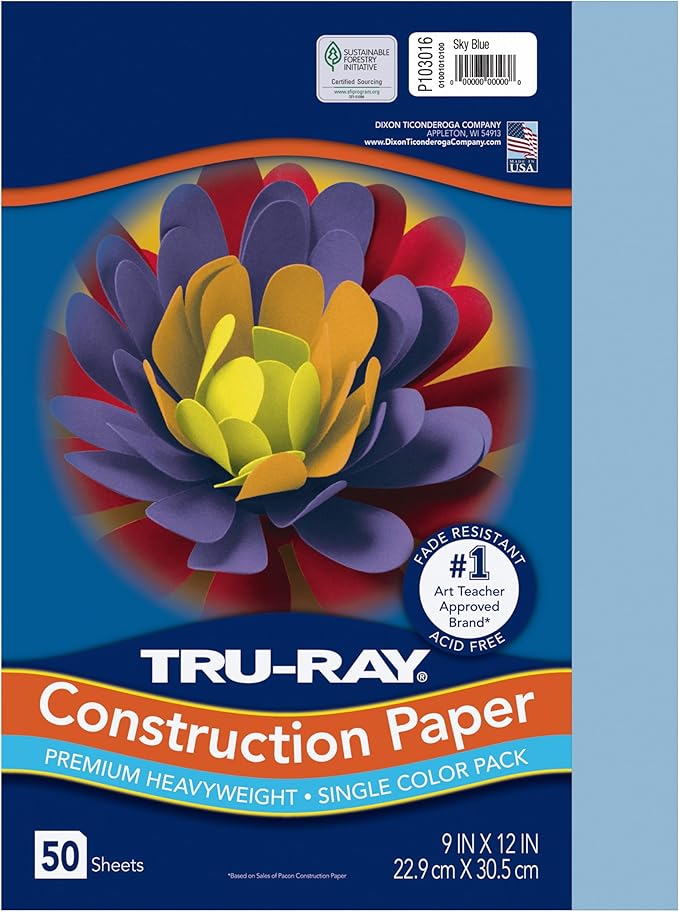 Tru-Ray® Construction Paper, 50% Recycled, 9" x 12", Sky Blue, Pack Of 50