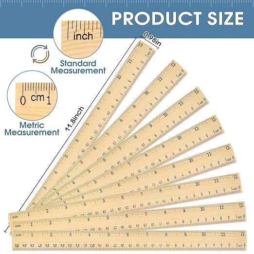 100 Pack Wooden Ruler 12 Inch, Rulers Bulk for Classroom, Wood Ruler with Centimeters and Inches, 2 Scale Measuring Rulers for Kids Students Teacher, Ideal Back to School Office Home Supplies