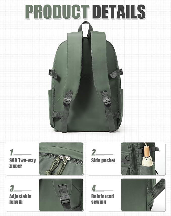 Aesthetic School Backpack for Women Men College Backpack With Lots Of Pockets Waterproof Travel Casual Daypack Cute Bookbag For Teens Girls Boys High School Bag(Green)