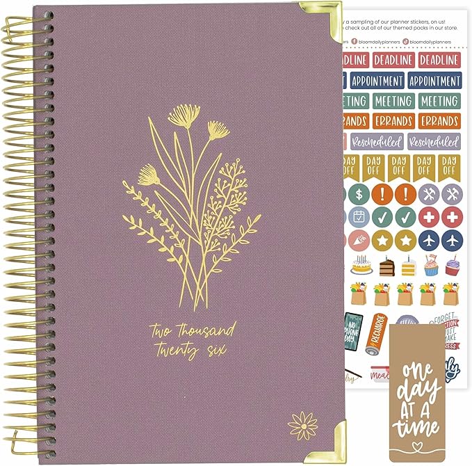 bloom daily planners HARDCOVER 2026 Planner for Women (January to December) - A5 Task Goal Organizer - Monthly & Weekly Inspirational Agenda Book - 5.5" x 8.25" - Linen, Purple