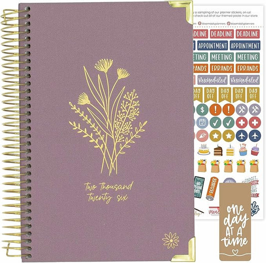 bloom daily planners HARDCOVER 2026 Planner for Women (January to December) - A5 Task Goal Organizer - Monthly & Weekly Inspirational Agenda Book - 5.5" x 8.25" - Linen, Purple