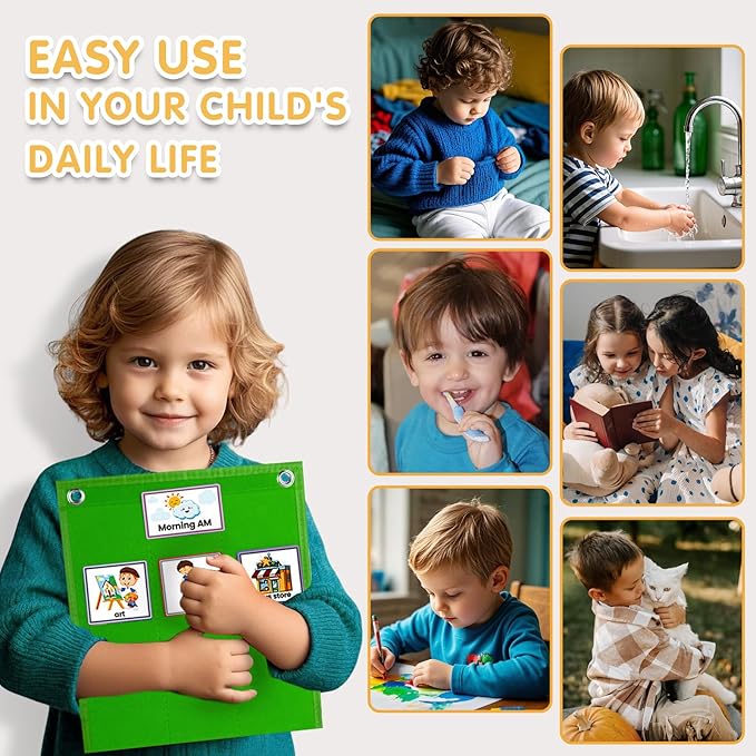 ALSLEA Visual Schedule for Kids with Autism Chore Chart for Kids Daily Routine Chart Autism Learning Materials Toddler Planning Board Visual Schedule for Classroom, Home with 124 Cards (Green)