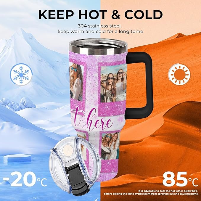 Personalized Tumbler Custom Vacuum Insulated Travel Mug Customizable Coffee Cup with Your Photos and Text Christmas Birthday Gift (40oz Design 5)