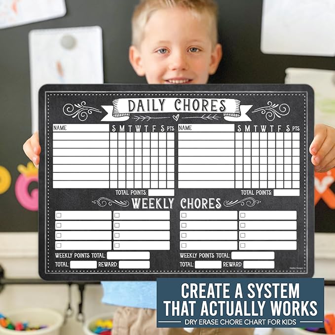 Hadley Designs Magnetic Chore Chart for Kids Multiple - Chores Board for Refrigerator, Dry Erase Task Chart for 2 Kids Daily Behavior, Family Weekly Planner for Teens and Adults, Chalk Chore Board