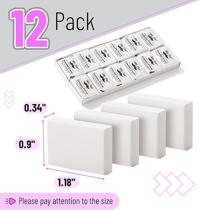 Mr. Pen- Kneaded Eraser, 12 Pack, White Kneaded Erasers for Artists, Art Eraser, Kneadable Erasers Bulk