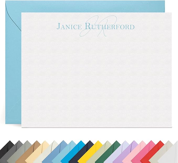 Personalized Stationery Note Cards with Envelopes – Custom Minimalist Thank You Cards, 12 Flat Note Cards & Colored Envelopes – Crush-Resistant Packaging - Folded Cards Option (Thin Initial Behind)