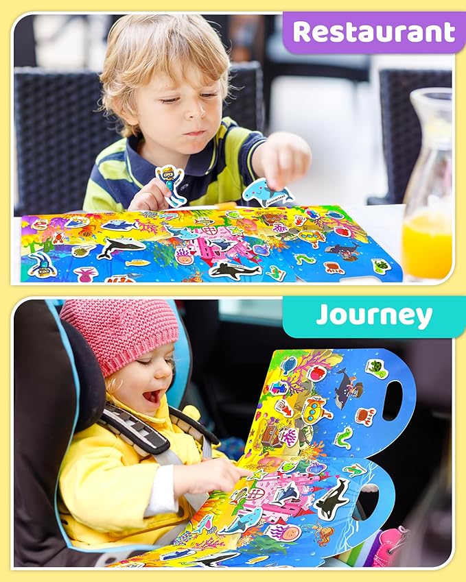 Benresive Reusable Sticker Book for Toddlers, Travel Stickers for Kids, Toddler Crafts Activities Toys, Birthday Gifts for Boys & Girls - Ocean World