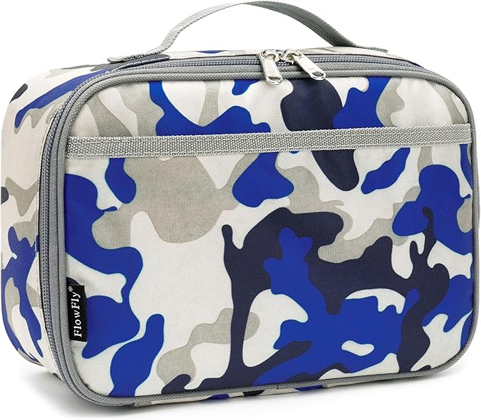 FlowFly Kids Lunch box Insulated Soft Bag Mini Cooler Back to School Thermal Meal Tote Kit for Girls, Boys,Blue Camo