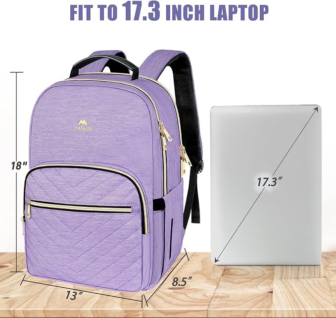 MATEIN 17 Inch Laptop Backpack, Womens College Backpack for School | Large Water Resistant Teacher Nurse Work Bookbag, Lightweight Daypack Computer Back Pack, For Commute & Travel, Light Purple