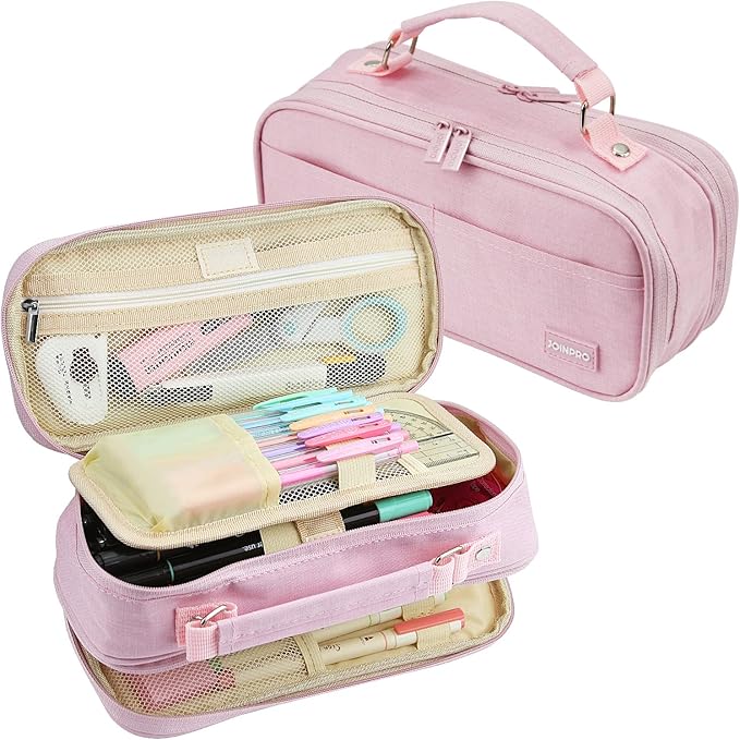 JOINPRO Large Capacity Pencil Case, 4 Compartment Pen Pouch Organizer with Double Zipper, Storage Bag for School, Office, Teen Girl Boy Men Women