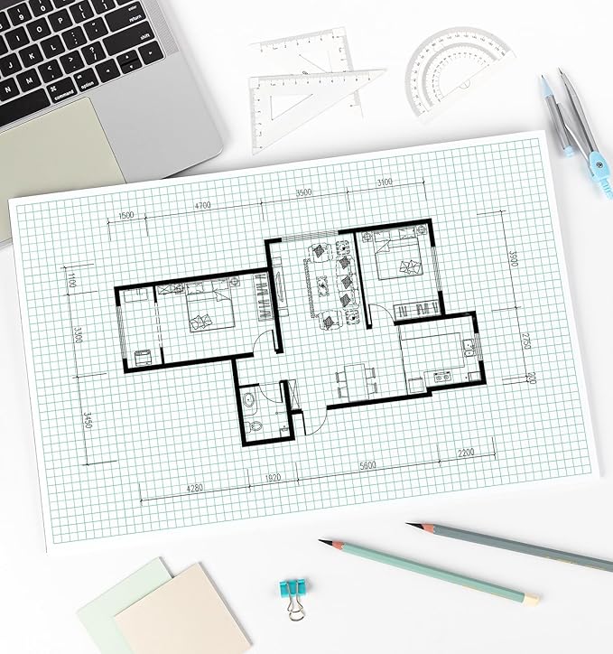 Engineering Graph Paper Pads, 11"x17 "Grid Paper, 4x4 Graph Ruled, 50 Sheets Landscape, Easy-Tear Glue-Bound, 11"x17" Cardboard Backing, for Drafting, Engineering, Architect Designers