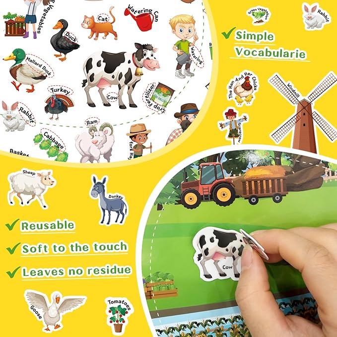 Reusable Jelly Sticker Books, Sticker Books for Toddlers, Stickers for Kids, Travel Toys for Children 3-6, Toddler Craft Activities, Birthday Gifts for Boys & Girls