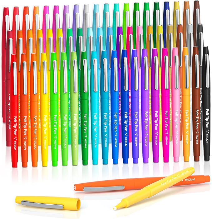 Lelix 60 Colors Felt Tip Pens, Medium Point Felt Pens, Assorted Colors Markers Pens For Journaling, Writing, Note Taking, Planner Coloring, Perfect as Art Office and School Supplies