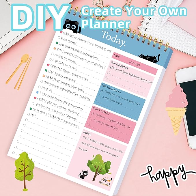 104 Pgs To Do List Notepad - Daily Planner Notepad Undated 52 Duplex-Printed Undated Sheets Tear Off, 6.5" x 9.8" Checklist Productivity Organizer with Hourly Schedule for Tasks