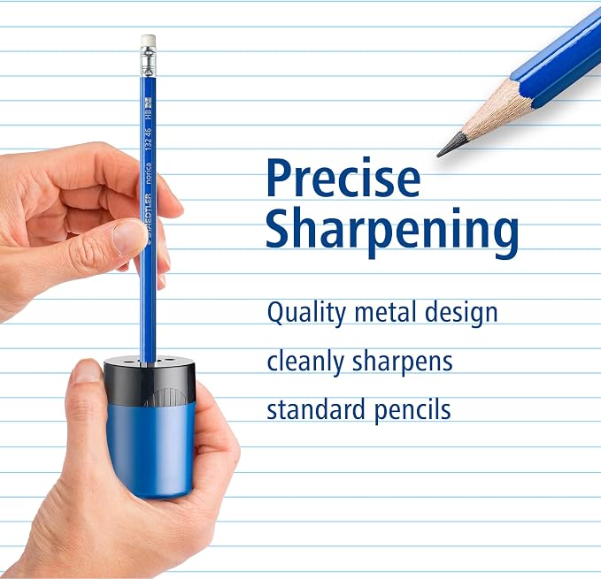 STAEDTLER Pencil Sharpener (1 Pack) with Screw Lid and Tub - No Spill Compact Design for Standard and Colored Pencils, Metal Blade, Assorted Colors