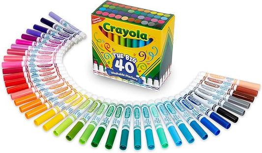 Crayola Ultra Clean Washable Markers (40ct), Teacher School Supplies for Kids, Broad Line Colored Markers, Coloring Book & Art Marker Set, Ages 3+