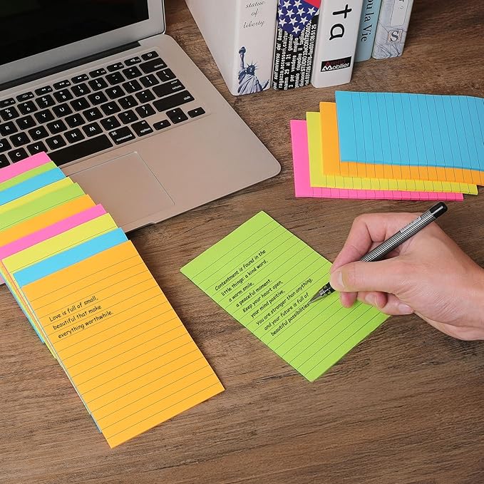 (15 Pads) Lined Sticky Notes 4x6 in Post, Large Sticky Pads with Lines Self-Stick Note Pad it, Bright Colors Ruled Stickies Super Sticking Power, Office School Memo Note Pads