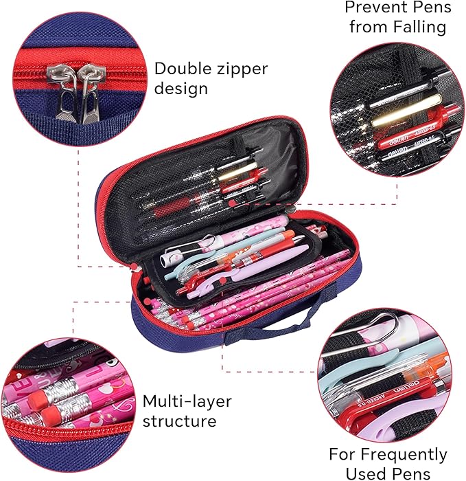 Large Capacity Pencil Case, Premium Oxford Pencil Pouch, Kawaii Cute Pen Case Stationery Bag for Girl Boy Teen Aesthetic School Supplies, Makeup Bag, Box Organizer for Office Desk Accessories, Red