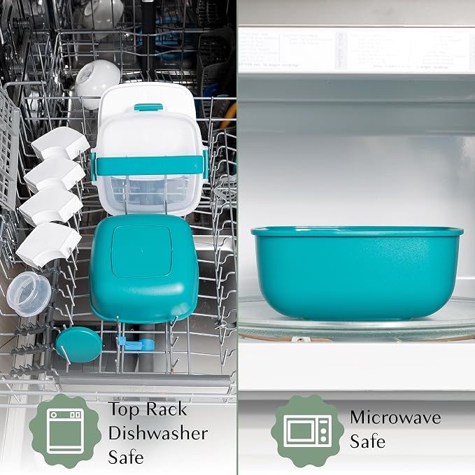 Goodful Stackable Lunch Box Container, Bento Style Food Storage with Removeable Compartments for Sandwich, Snacks, Toppings & Dressing, Leak-Proof and Made without BPA, 56-Ounce, Teal