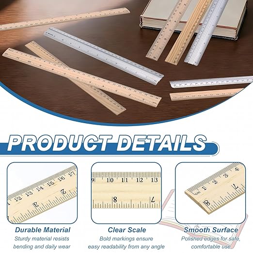 PATIKIL 6 Inch Wooden Rulers, 24Pcs Drafting Ruler Measuring Drafting Tools with Centimeters and Inches for Office Home Teacher Drawing Supplies, Wood