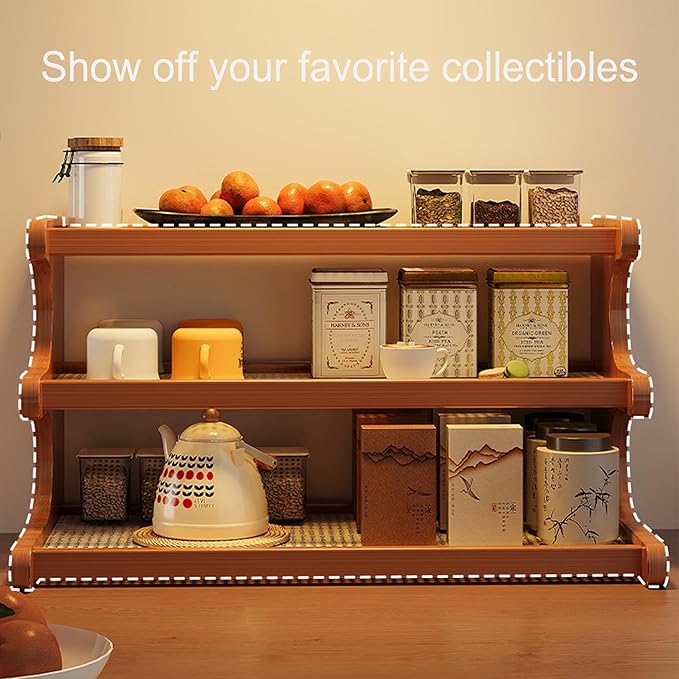 Desktop Shelf Organizer, Bamboo Desktop Bookshelf, 3-Tier Organization Shelves for Top of Desk for Dorm College Table Top Shelving Display Stand for Living Room/Home