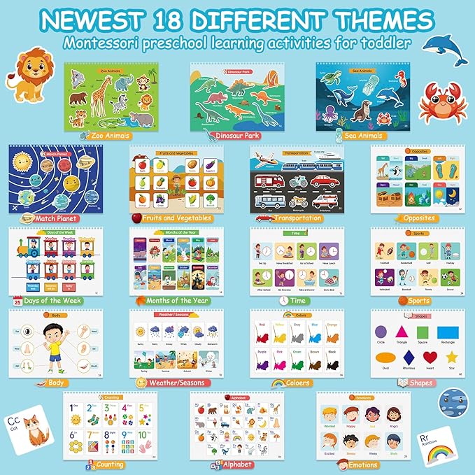 Busy Book for Toddlers - 36 Themes Preschool Learning Activities, Educational Travel Toys for Kids Ages 3+, Montessori Sensory Toys for Autism, Christmas & Birthday Gifts for Boys & Girls