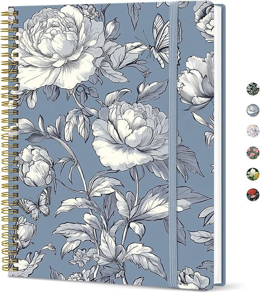 Taja Large Spiral Lined Journal for Women, 8.5" x 11" Notebooks for Work Collge Ruled, A4 Aesthetic Cute Journaling Notebooks for Writing, Plastic Cover, Butterfly Peony