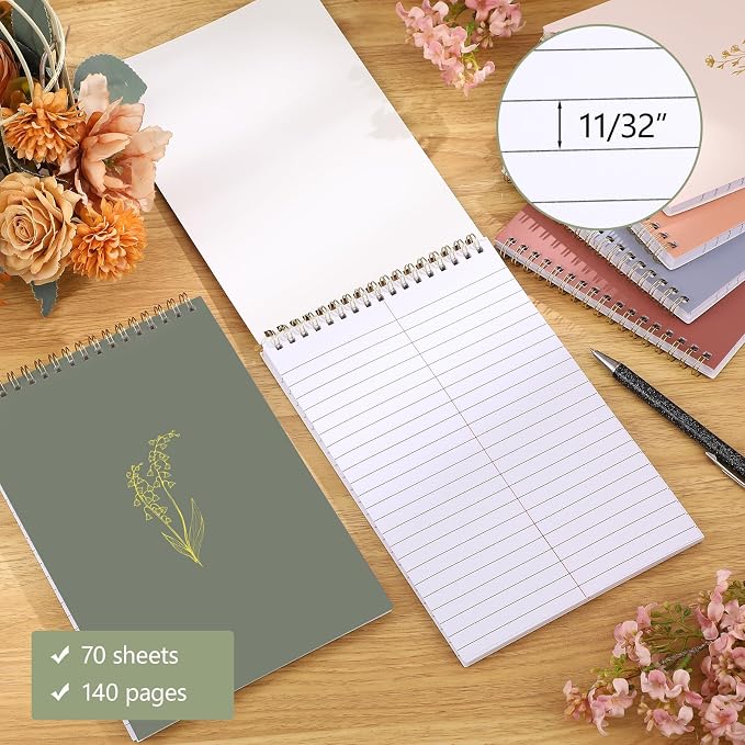 Gueevin 6 Pack Steno Pads, Top Spiral Notebooks 6 x 9 Inches,Morandi