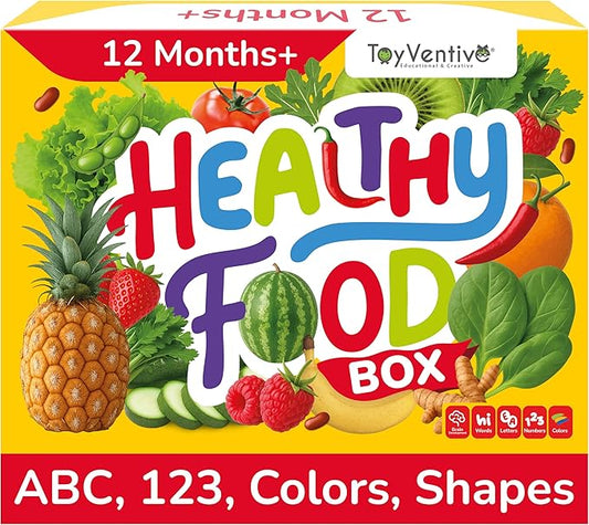 TOYVENTIVE Preschool Learning Activities, Montessori Toys for 1 Year Old, Toddler Toys 1-2, Learning Toys for 1 Year Old, Learning Toys for 2 Year Olds, Educational Flashcards, Food Toy Play Kit