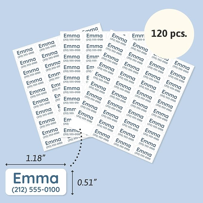 TeddyLabels - Clothing Labels for Nursing Home (120) – Self-Adhesive Name Tags for Clothes and Personal Items. Personalized Labels for Daycare, Nursing Homes, and Laundry Use - White