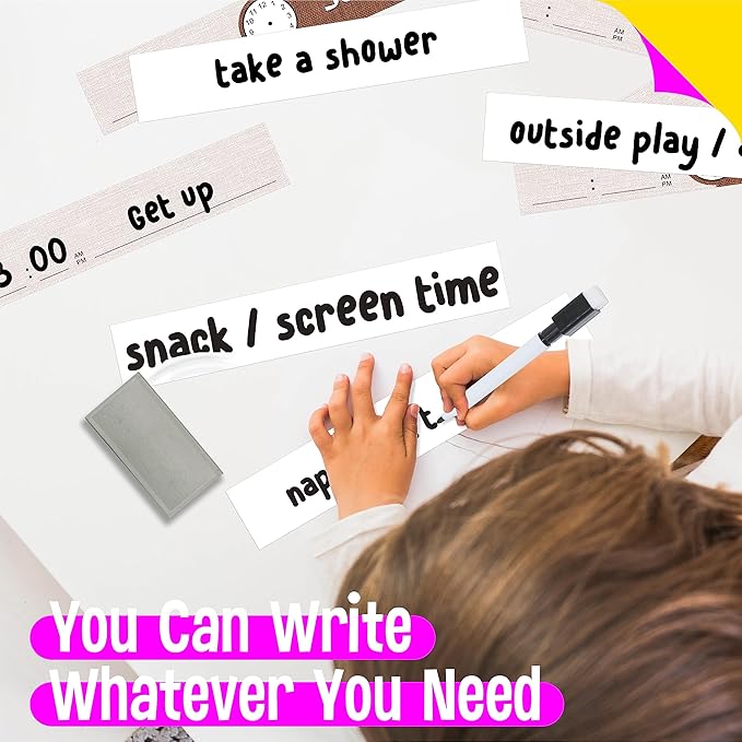 Daily Schedule Pocket Chart, Burlap Classroom Chart with 13+1 Pockets, 26 Reusable Cards (13 Double Sided Printed Cards & 13 Blank Ones) plus 2 Metal Mounting Hangers (Burlap, 13” x 36”)