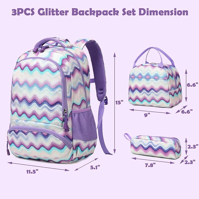 Kimwadalh School Backpack for Girls, Backpack with Lunch Box Pencil Case for Preschool Elementary High School Girls Boys