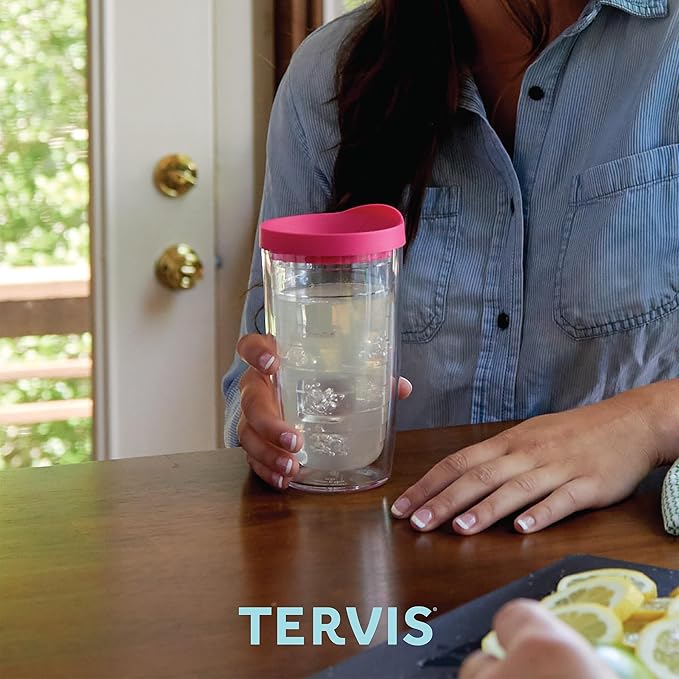 Tervis Clear & Colorful Lidded Made in USA Double Walled Insulated Tumbler Travel Cup Keeps Drinks Cold & Hot, 16oz, Mangrove Green Lid