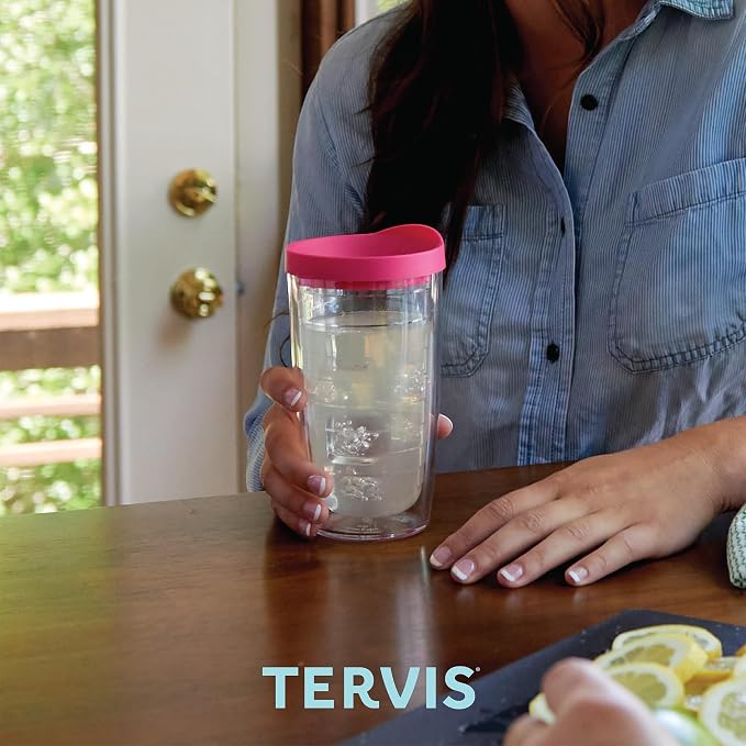 Tervis Clear & Colorful Lidded Made in USA Double Walled Insulated Tumbler Travel Cup Keeps Drinks Cold & Hot, 16oz, Hunter Green Lid