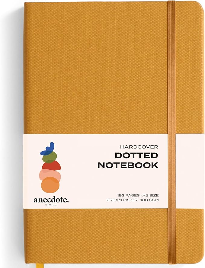 ANECDOTE. Dotted Journal Notebook, 192 Pages, A5 size: 8.3" x 5.4", Thick 100 GSM Paper, Dotted, Hardcover. Journal for Women and Men, Perfect Notebook for School, Work and Travel (Mustard)