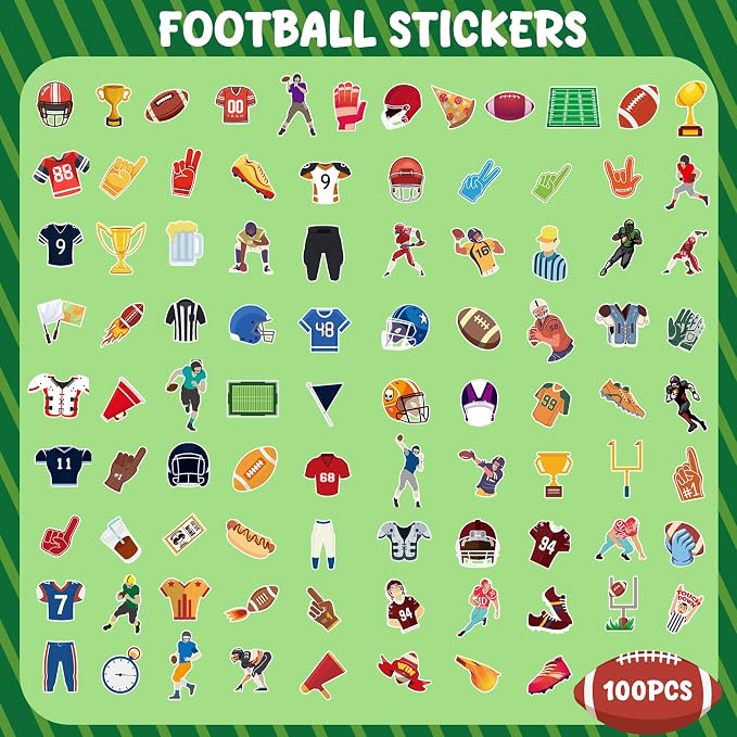 Football Stickers for Kids - 100 PCS Football Party Decorations for Super Game Bowl 2027 | Game Day Party Favors Supplies Decor - Toys Games Gifts Crafts for Toddlers