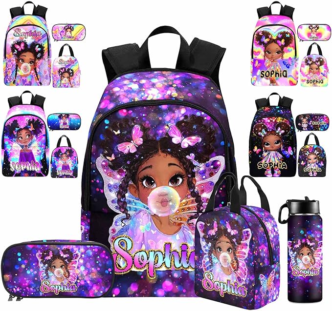 M YESCUSTOM Custom Girls Backpack Personalized School Bookbag with Lunch Bag Backpacks for Kids Girl Elementary Preschool Cute Book Bag Daypack Travel Bag Water Bottle