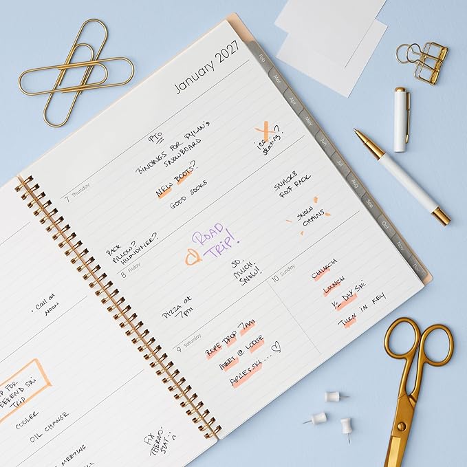 Blue Sky 2027 Weekly and Monthly Planner Calendar, Includes January 2027 - December 2027, 8.5" x 11", Flexible Cover, Wirebound, Laminated Tabs, Storage Pocket, Enterprise Blush Pink