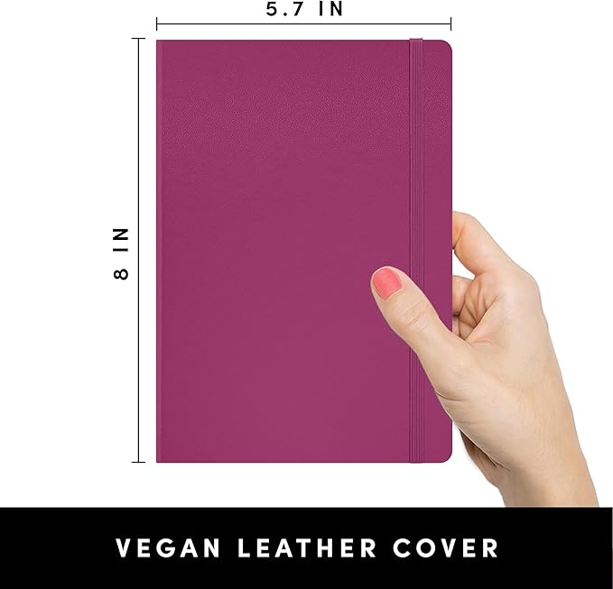 PAPERAGE Lined Journal Notebook, (Raspberry), 160 Pages, Medium 5.6 in x 8 in - 100 GSM Thick Paper – Hardcover Journaling Notebook for Work, School & Note Taking