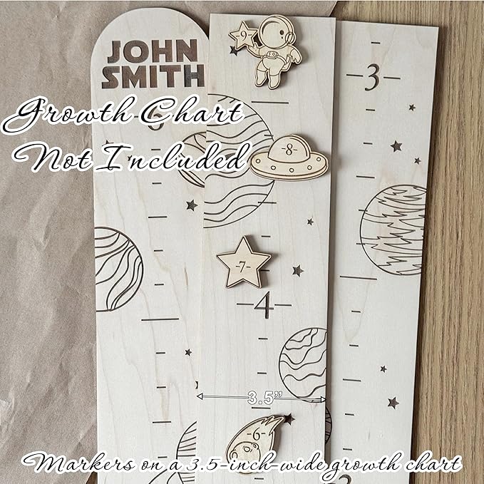 Wooden Markers for Growth Chart Height Ruler Kids Height Measurement, Space Themed Shapes.