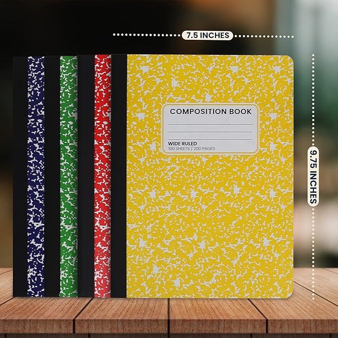 Manaloom Vibrant Marble Composition Notebook Wide Ruled - 2 Pack - 100 Sheet Durable Sewn Binding Composition Books - 100 Sheets/200 Pages - Assorted Colors (may vary)