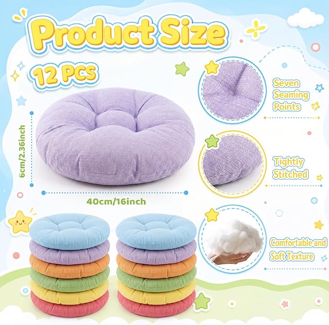 Supervitae 24 Pcs Kids' Lap Desk and Classroom Floor Cushions Set, Including Stackable Lap Tray 19.7 x 14.8 x 7.7'' & Floor Pillow 16'' for Classroom Kindergarten Daycare Nursery (Multicolor)