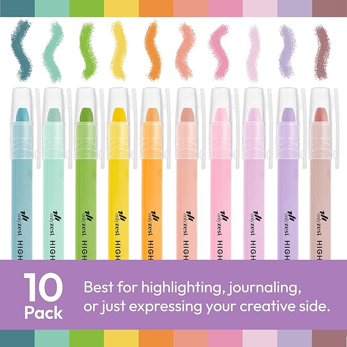 10 Pack Bible Safe Highlighters - Candy Color, Wax Highlighters No Bleed, Scripture Markers for Journaling, Study Accessories and School Supplies