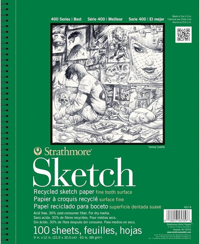 Strathmore 457-5 400 Series Recycled Sketch Pad, 5.5"x8.5" Wire Bound, 100 Sheets (STR-457-5)
