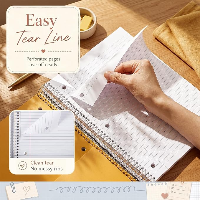 Qilery 6 Pack 5 Subject Notebook College Ruled with Hardcover 200 Sheets Thick Pages 8 x 10.5 Inch Spiral Journal Thick Notebook 3 Hole Assorted Colors Easy Tear Line Office (Business Color)