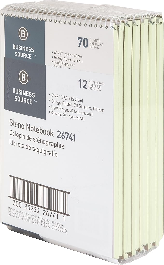 Business Source Wire bound Steno Notebook, 70 Sheets, green (26741PK)