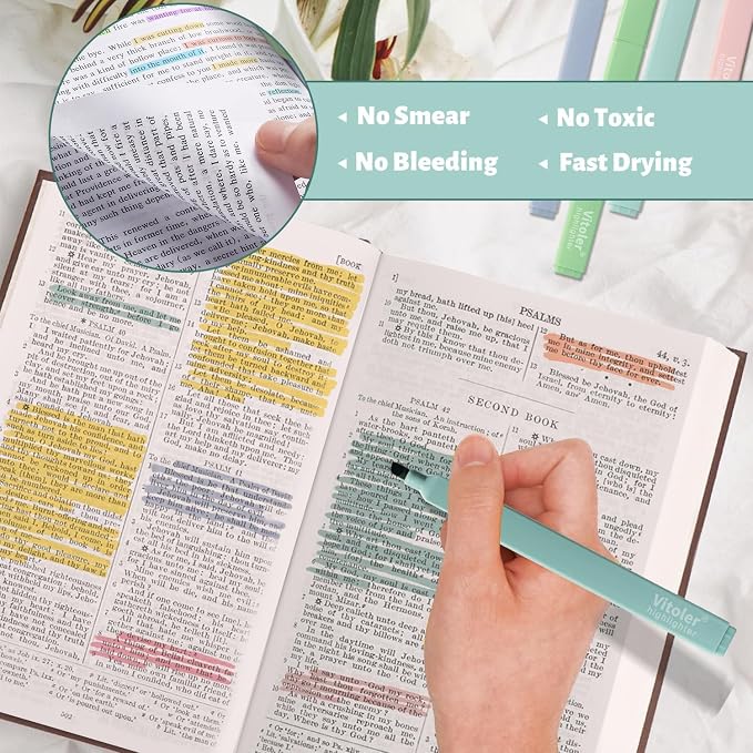 Bible Highlighters,Assorted Colors, Cute Paste Chisel Tip 8 pack | Aesthetic Cute Highlighters For Bible & Journaling, Back To School Supplies