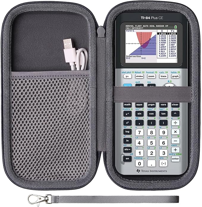 Case for Texas Instruments TI-84 Plus CE/TI-84 Evo/TI 84 Plus/TI-Nspire CX II CAS/TI-Nspire CX II Graphing Calculator, Mesh Pocket for Charging Cables, Pens and Rule(Gray)