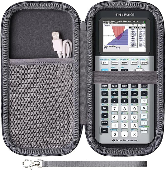 Case for Texas Instruments TI-84 Plus CE/TI-84 Evo/TI 84 Plus/TI-Nspire CX II CAS/TI-Nspire CX II Graphing Calculator, Mesh Pocket for Charging Cables, Pens and Rule(Gray)