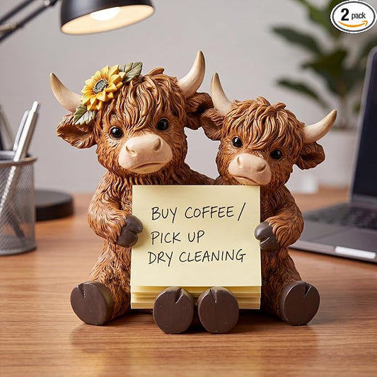 Highland Cow Pop up Sticky Dispenser Resin Sticky Note Holder Include 1 Pad of Pop up Notes 3x3 Inch 100 Sheets, Cute Highland Cow Note Holder for Back to School Office Desk Supplies